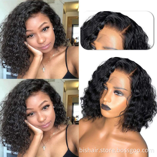 BIS Brazilian water wave short bob 13x4 closure human hair wig front lace curly curly bob wigs for women pre plucked lace wig